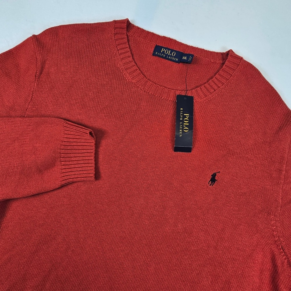 Polo Ralph Lauren Mens XXL Burnt Orange Cotton Crewneck Knit Sweater NWT
